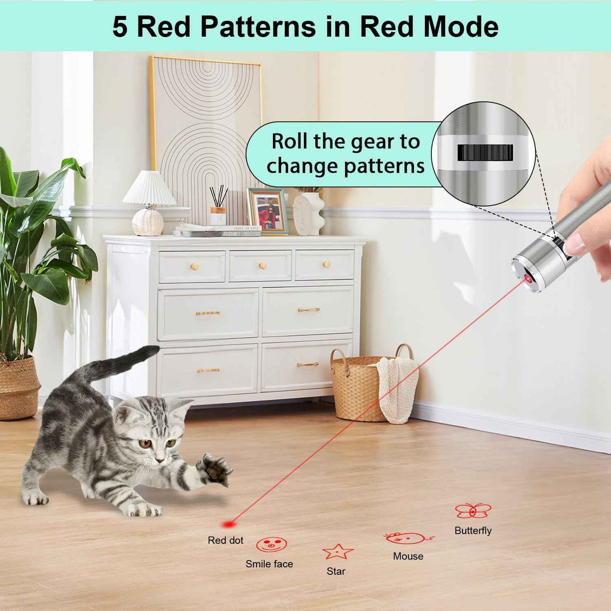 TBTeek Cat Toys, Rechargeable, 3 Light Modes & 5 Fun Patterns, Portable Interactive Kitten Pet Dog Cat Mouse Toy for Fun Chase Play Exercise