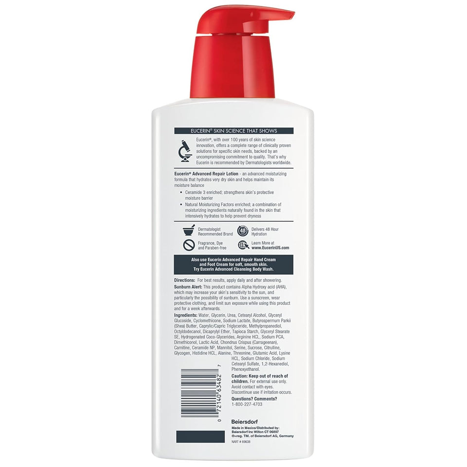 eucerin advanced repair body lotion 16.9 fl oz ceramides for very dry unscented skin