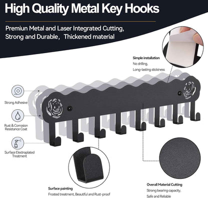 Key Holder Hooks Organizer Hanger Rack Wall Mounted with 8 Hooks, Adhesive Key Holder for Wall, No Drill Modern Key Holder Wall Mount, for Entryway, Kitchen, Hallway, RV Decor （Medium）