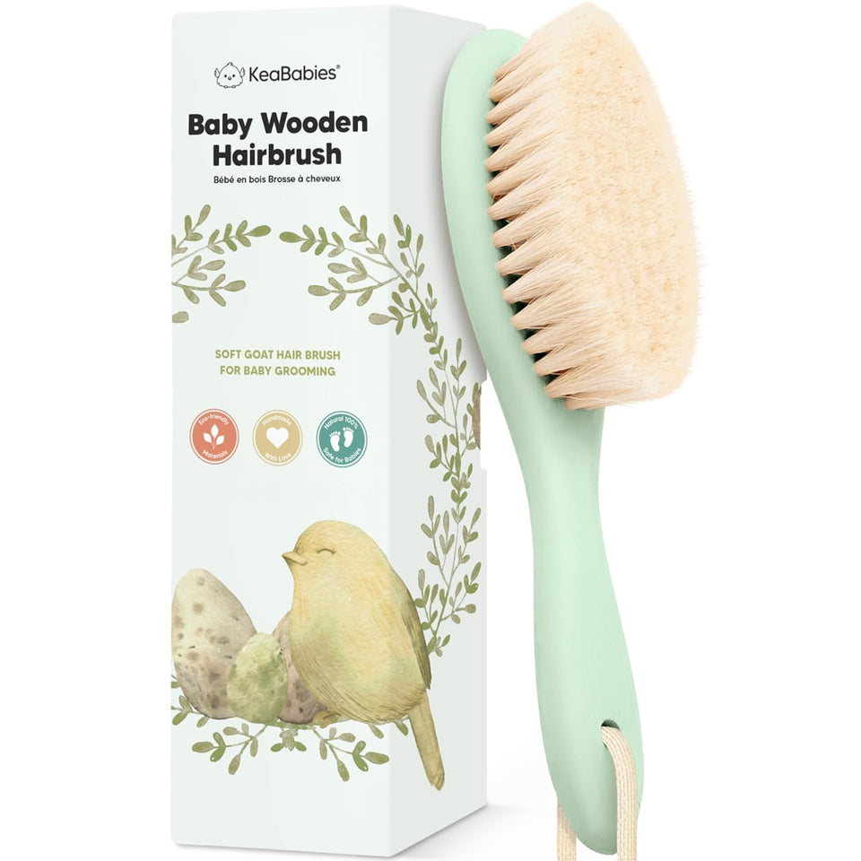 keababies wooden baby hair brush for toddler girls boys cradle cap soft goat bristles walnut regular