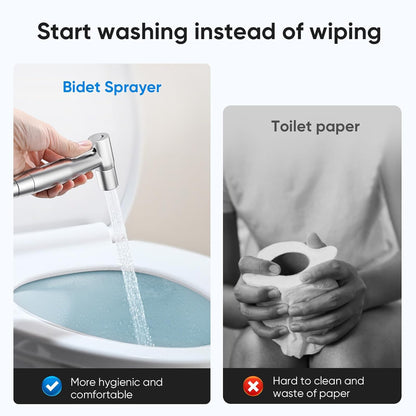 Arofa Handheld Toilet Bidet Sprayer for Toilet-Adjustable Water Pressure Control with Bidet Hose for Feminine Wash, Stainless Steel Brushed Nickel Bidet Faucet Cloth Diaper for Baby Wash