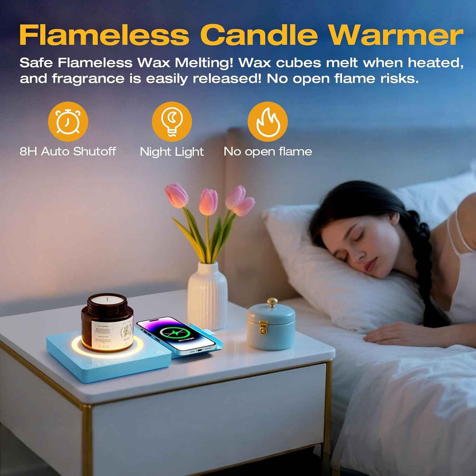 Coffee Mug Warmer, Smart Mug Warmer, 15W Wireless Phone Charging, 3 Heat Settings Temperature Controlled, 8H Auto Off, Candle Warmer, Safe for Heating Coffee, Beverage, Milk, Tea (Blue)