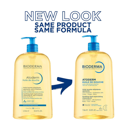 Bioderma Atoderm Shower Oil, Cleansing Oil For Face & Body, Nourishing Cleansing Oil For Dry to Atopic Sensitive Skin For Softer & Smooth Skin For Your Whole Family