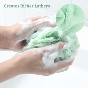 Fu Store 4-pack loofah sponge shower bath scrubbers with mesh balls in 4 colors, 50g each, for body exfoliation