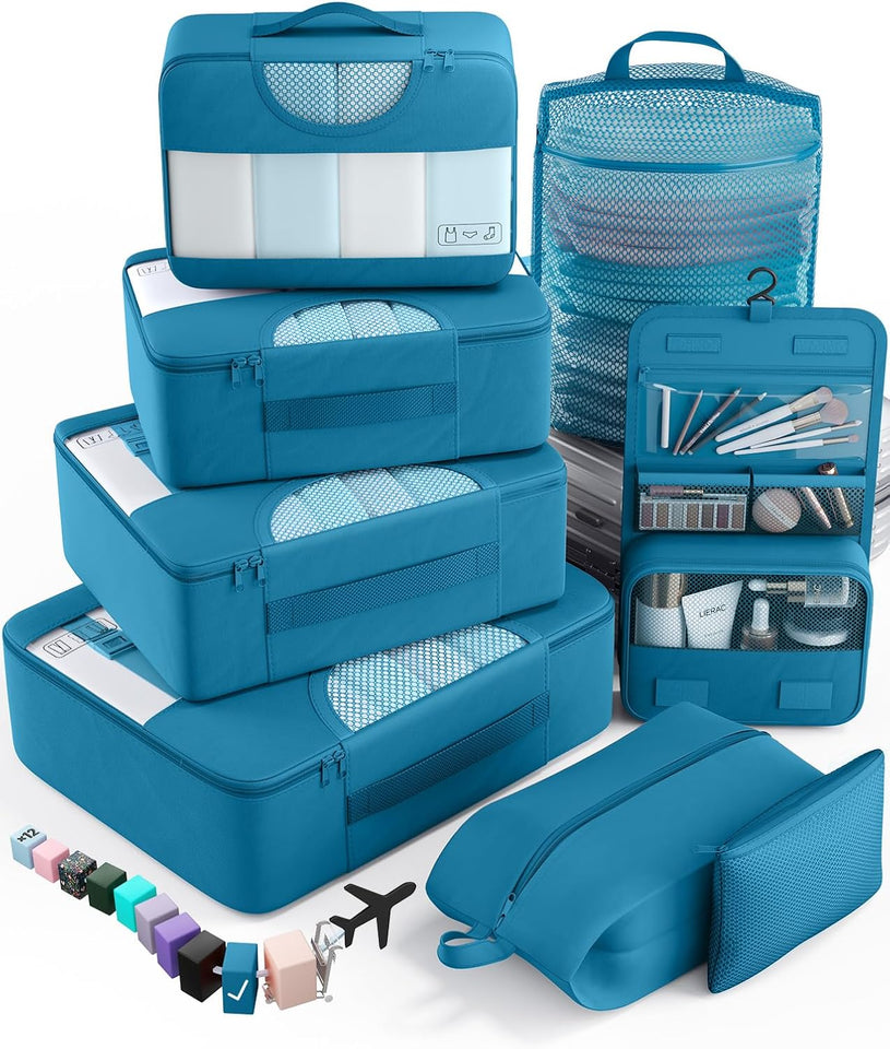 vekens 8-set packing cubes nylon organizer bags for beach vacation cruise ship travel essentials suitcase