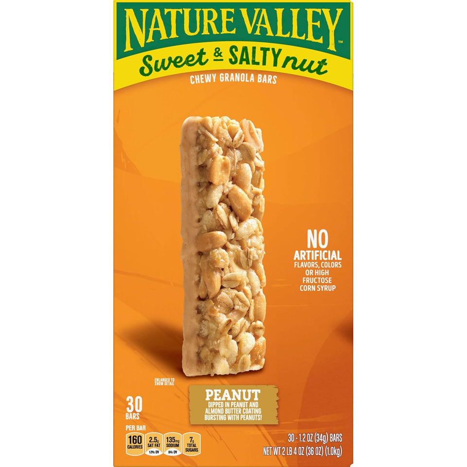 Nature Valley Sweet and Salty Peanut Granola Bars, 30 Bars, 36 OZ, Snack Bars
