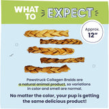Pawstruck natural collagen braids for dogs, 3 pack, long-lasting rawhide alternative with chondroitin and glucosamine, 10-13 inches, large size