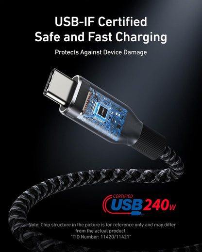 Anker Prime USB C to USB C Cable, 240W Fast Charging Cord, Upcycled-Braided Nylon with 100-Year Bend Durability for iPhone 17 Series, MacBook, Galaxy S24(6 FT)