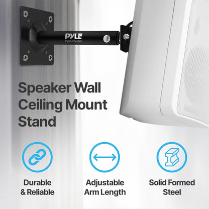 Pyle Universal Speaker Mounting Bracket - Ceiling & Wall Speaker Mount with Adjustable Swivel Tilt, 13.4" Retractable Telescopic Arm, 75 lbs Max Load - Ideal for Home Surround Sound Systems (Pair)