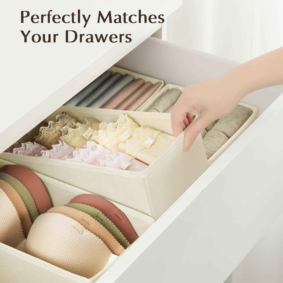 DIMJ Drawer Organizers Clothes, Set of 4 Dresser Organizer Bins, Fabric Closet Organizers and Storage, Shallow Drawer Dividers for Nursery, Clothing, Baby Clothes, Socks, Underwears, Tie (Beige)