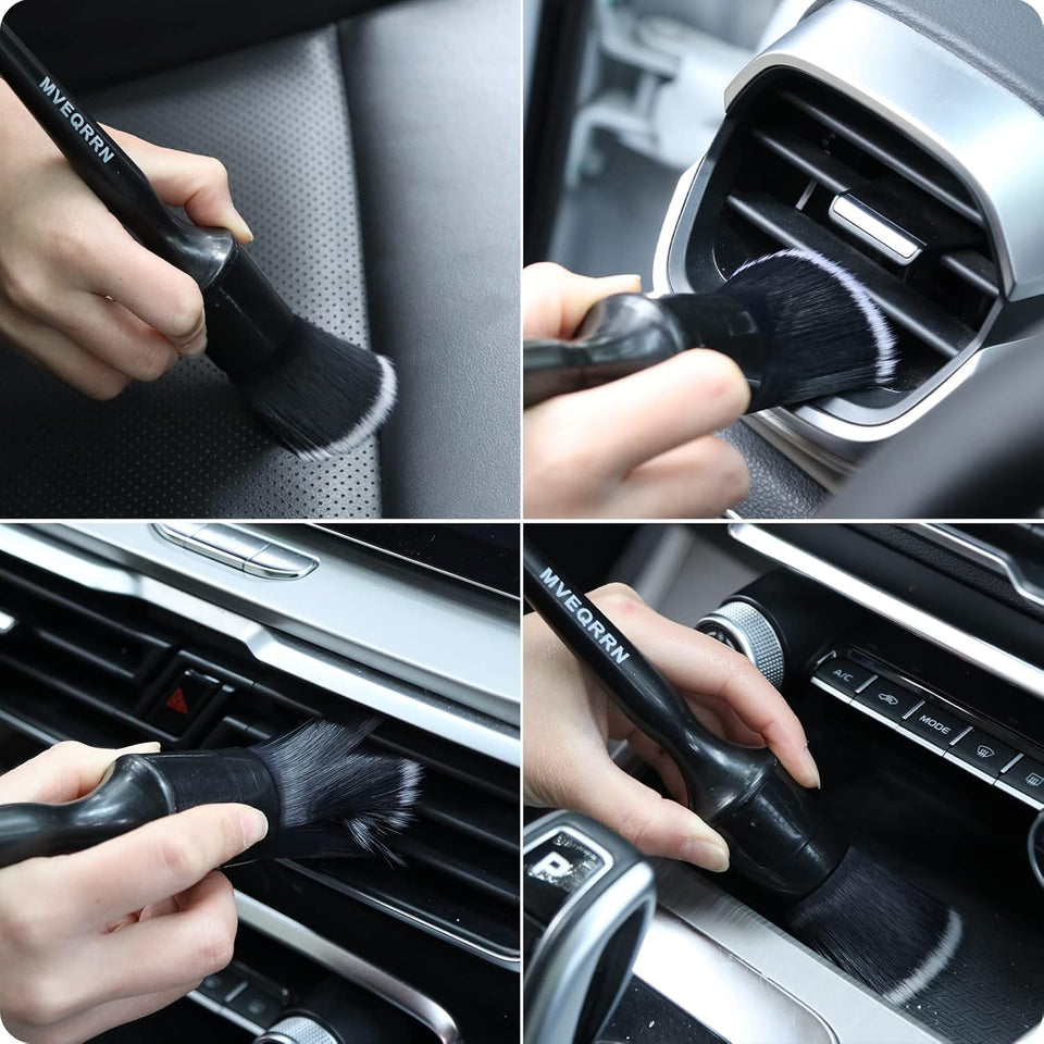 6pcs car detailing brush set with boar's hair, ultra soft, and multi-color detailing brushes for interior and exterior cleaning
