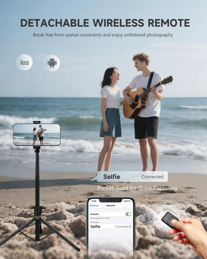 71” Phone Tripod & Selfie Stick, Portable All in One Extendable Cell Phone Tripod Stand, with Wireless Remote Control for iPhone/Samsung/Android/Camera