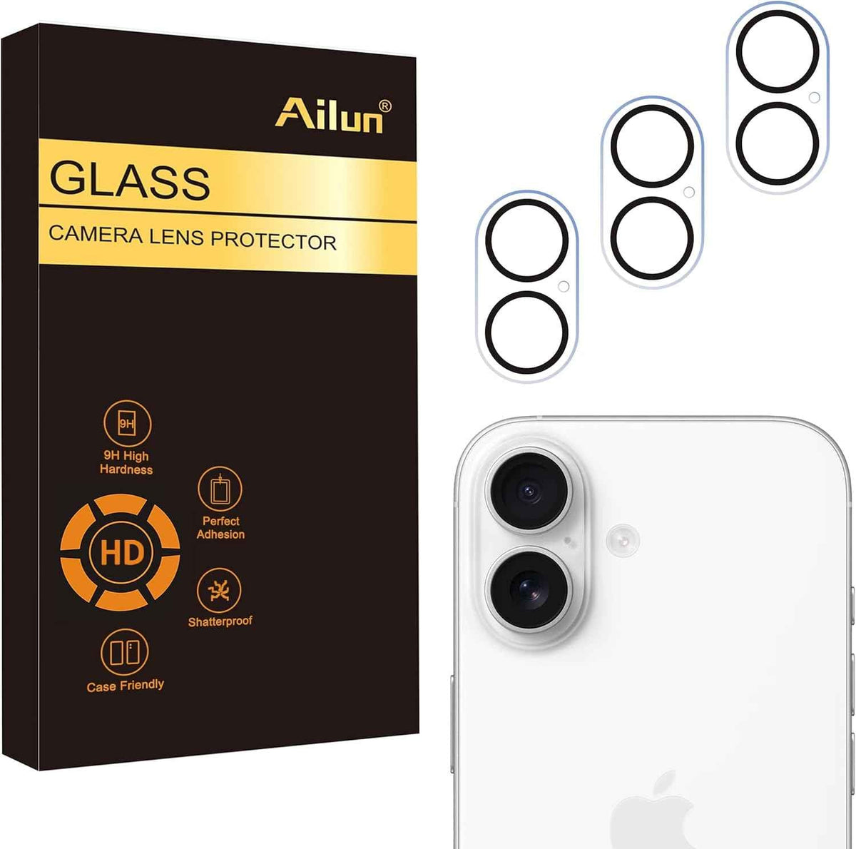 Ailun 3 Pack Camera Lens Protector for iPhone 16 Pro / 14 Pro & iPhone 16 Pro Max / 14 Pro Max,Tempered Glass,9H Hardness,Anti-Scratch,Case Friendly[Does not Affect Night Shots]
