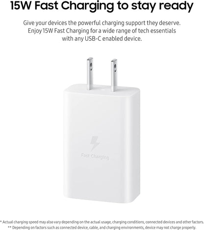 SAMSUNG 15W Wall Charger Type C (USB-C Cable Included), White