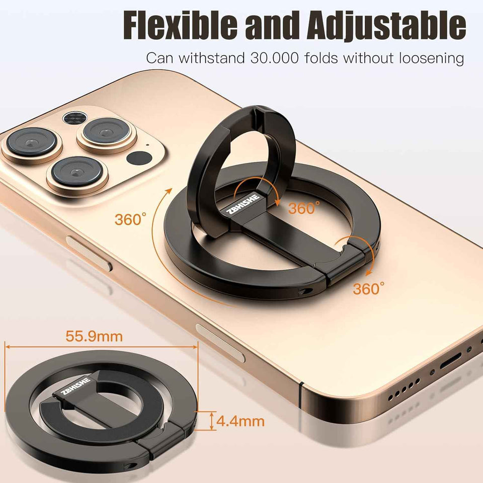 Magnetic Phone Ring for MagSafe Grip [Dual-Sided Magnetic] [Super Magnet] [Magnet Phone Stand Grip Compatible with Car Mounts] Mag Safe Accessory for iPhone 17/16/15/14/13 Pro Max Plus, Grey