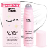 grace & stella Under Eye Brightener Roller - Travel Size Toiletries - Retinol Caffeine Eye Serum for Dark Circles Wrinkles 15ml