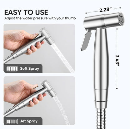 Arofa Handheld Toilet Bidet Sprayer for Toilet-Adjustable Water Pressure Control with Bidet Hose for Feminine Wash, Stainless Steel Brushed Nickel Bidet Faucet Cloth Diaper for Baby Wash