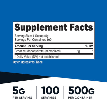 Nutricost Creatine Monohydrate Micronized Powder 500G, 5000mg Per Serv (5g) - 100 Servings, 17.9 Oz