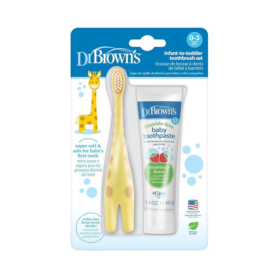 Dr. Brown's Infant-to-Toddler Toothbrush, BPA-Free, Soft Bristles, Ages 0-3, Giraffe Design