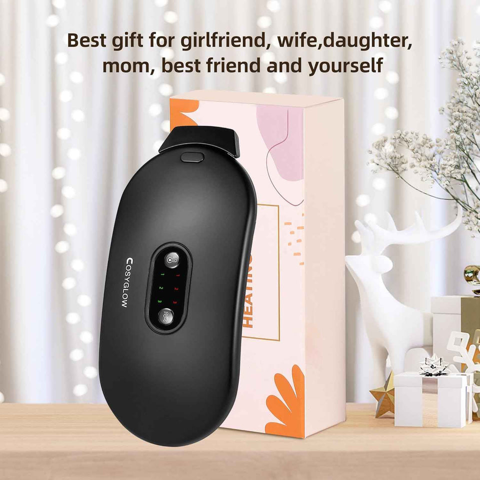 Portable Cordless Heating Pad Cramps:COSYGLOW 6 Heat Levels 6 Massage Modes, 3S Fast Heating,Period Menstrual Electric Heating Pad for Back Pain Relief,Gifts for Women and Girls(Black)