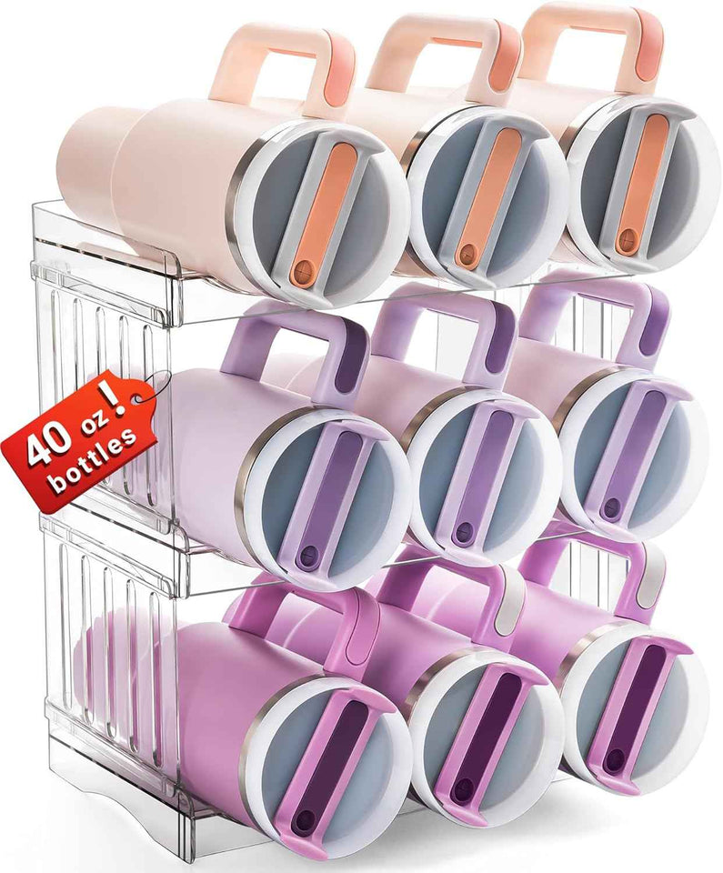Large Tumbler Organizer for Stanley Cup 40 oz, Patented Kitchen Pantry Organizers and Storage for Stanley Cup Accessories, Stackable Water Bottle Organizer Holder Gifts 4Pack Large-12-bottle