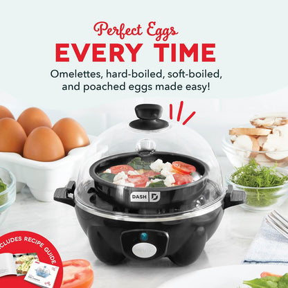 Dash Rapid Egg Cooker - Boiler, Poacher & Steamer - Includes Measuring & Recipe Guide - Dishwasher Safe - BPA Free - Holds 7 Eggs, Black