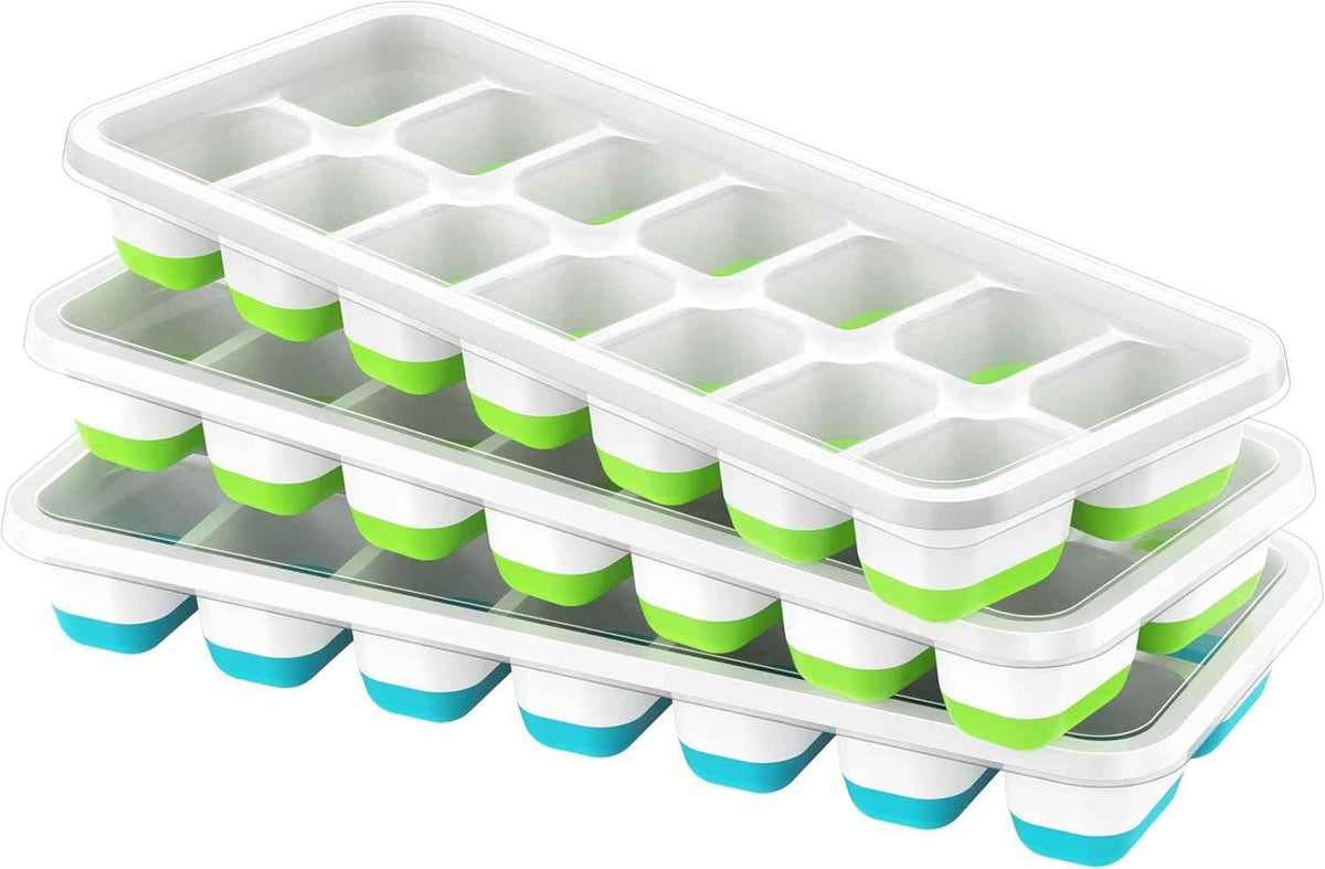Ice Cube Tray with Lid, 4 Packs 56 Cubes Durable Stackable Ice Cube Trays for Freezer with Removable Lids, Easy-Release Plastic & Silicone Ice Tray for Cocktail, Coffee