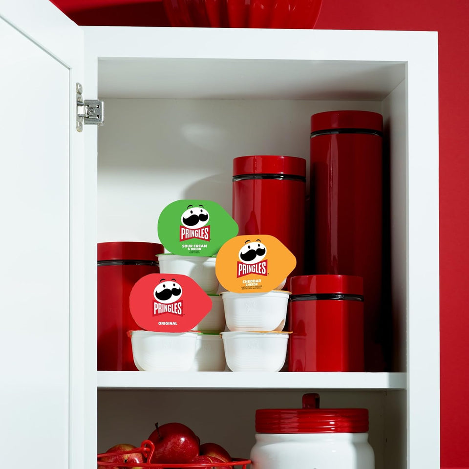 Pringles variety pack of 27 single-portion cups, 19.3oz box, includes cheddar cheese, original, and sour cream and onion flavors