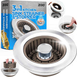 Upgraded 3in1 Kitchen Sink Drain Strainer & Sink Stopper, Stainless Steel Kitchen Drain Plug & Sink Installation Parts with Anti-Clogging Basket, Fit US Standard 3-1/2'' Sink Drain Hole, Silver