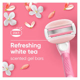 Gillette Venus ComfortGlide White Tea Women's Razor, Handle + 4 Blade Refills