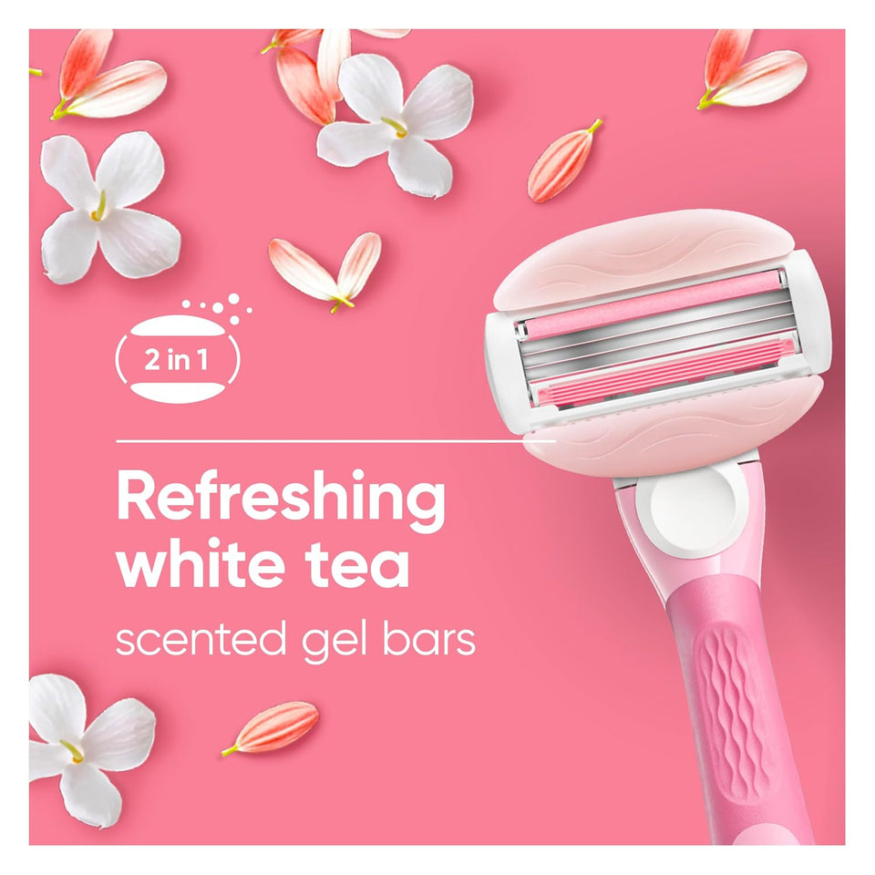 Gillette Venus ComfortGlide White Tea Women's Razor, Handle + 4 Blade Refills