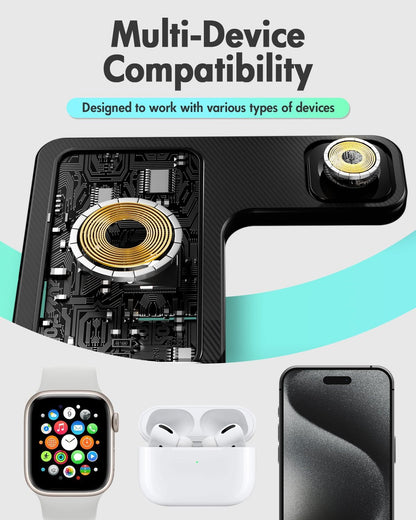 Wireless Charger iPhone Charging Station: 3 in 1 Charger Stand Multiple Devices for Apple - iPhone 17 16e 16 15 14 Pro Max 13 12 11 - Watch 10 9 8 7 6 5 4 3 2 SE and Ultra Series - Airpods 4 3 Pro