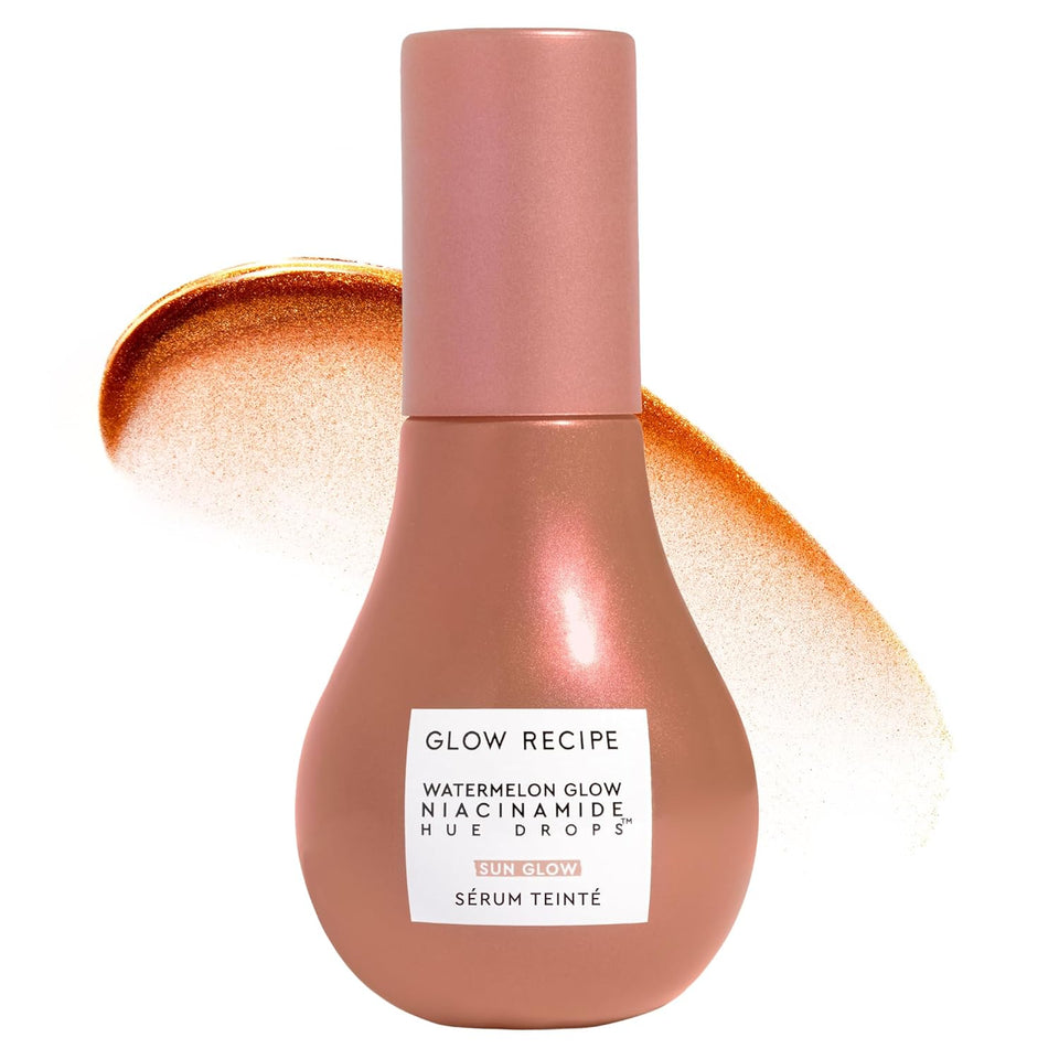 Glow Recipe Hue Drops Bronzing Drops, Tinted Face Serum, Glow Primer + Liquid Highlighter, Niacinamide + Hyaluronic Acid, Radiant Warm Glow, Sunglow (40ml)