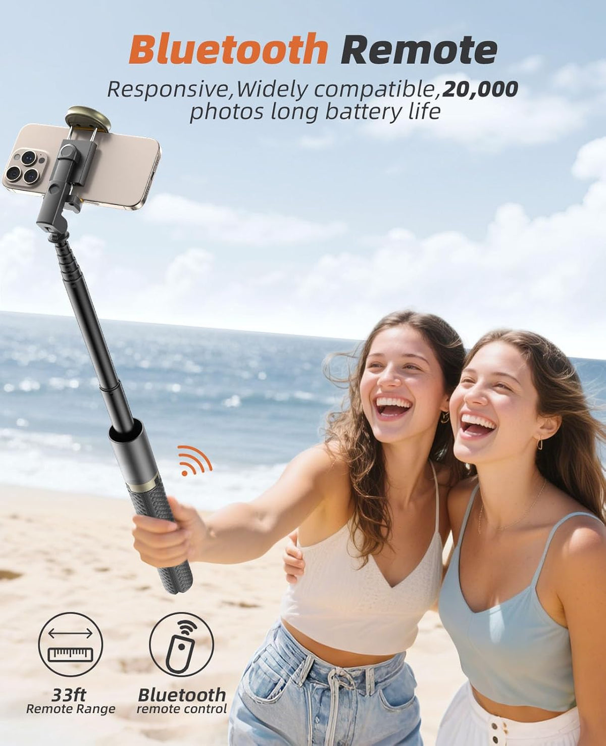 Phone Tripod & Selfie Stick with Remote, Portable, Lightweight for Video Recording Vlog, Extendable Travel Tripod Stand Compatible with iPhone Android, Black, 62"