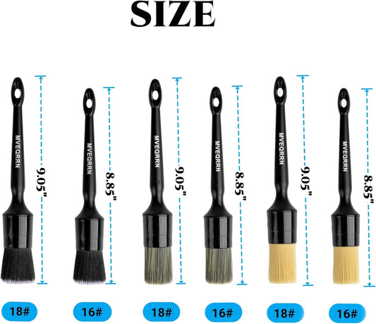 6pcs car detailing brush set with boar's hair, ultra soft, and multi-color detailing brushes for interior and exterior cleaning