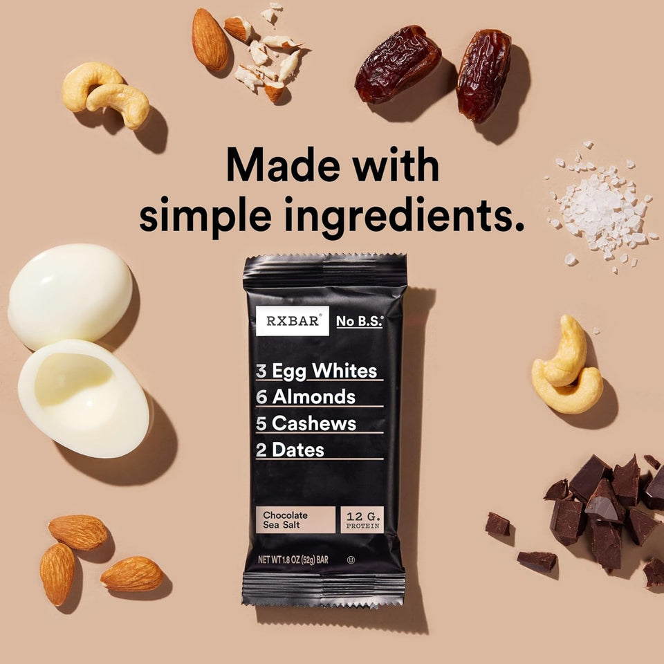 RXBAR Chocolate Sea Salt Protein Snack Bars, 18.3oz Box (10 Count), Gluten Free, 12g Protein
