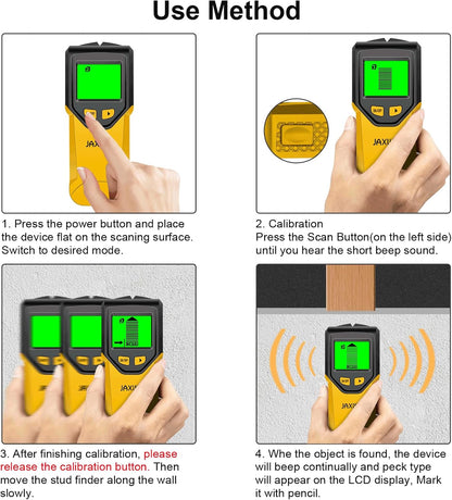 Stud Finder Wall Scanner - 5 in 1 Stud Finder Tool w/Microprocessor Chip and HD LCD Display, Stud Detector Beam Finders for the Center and Edge of Wood AC Wire Metal Studs Joist Pipe (Yellow Pear)