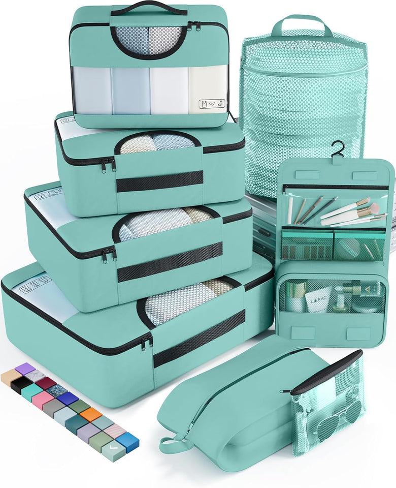 vekens 8-set packing cubes nylon organizer bags for beach vacation cruise ship travel essentials suitcase