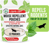 Mighty Mint Mouse Repellent Pouches – Peppermint, Castor Oil & Cinnamon Formula – Natural Indoor Deterrent for Mice and Rodents – Plant-Based, Long-Lasting Protection – 12 Count