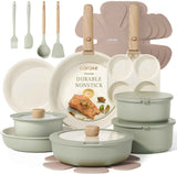 CAROTE Pots and Pans Set, Nonstick Cookware Set Detachable Handle, 19pcs Induction Kitchen Cookware Sets Non Stick with Removable Handle, RV Cookware Set, Oven Safe, Sage Green