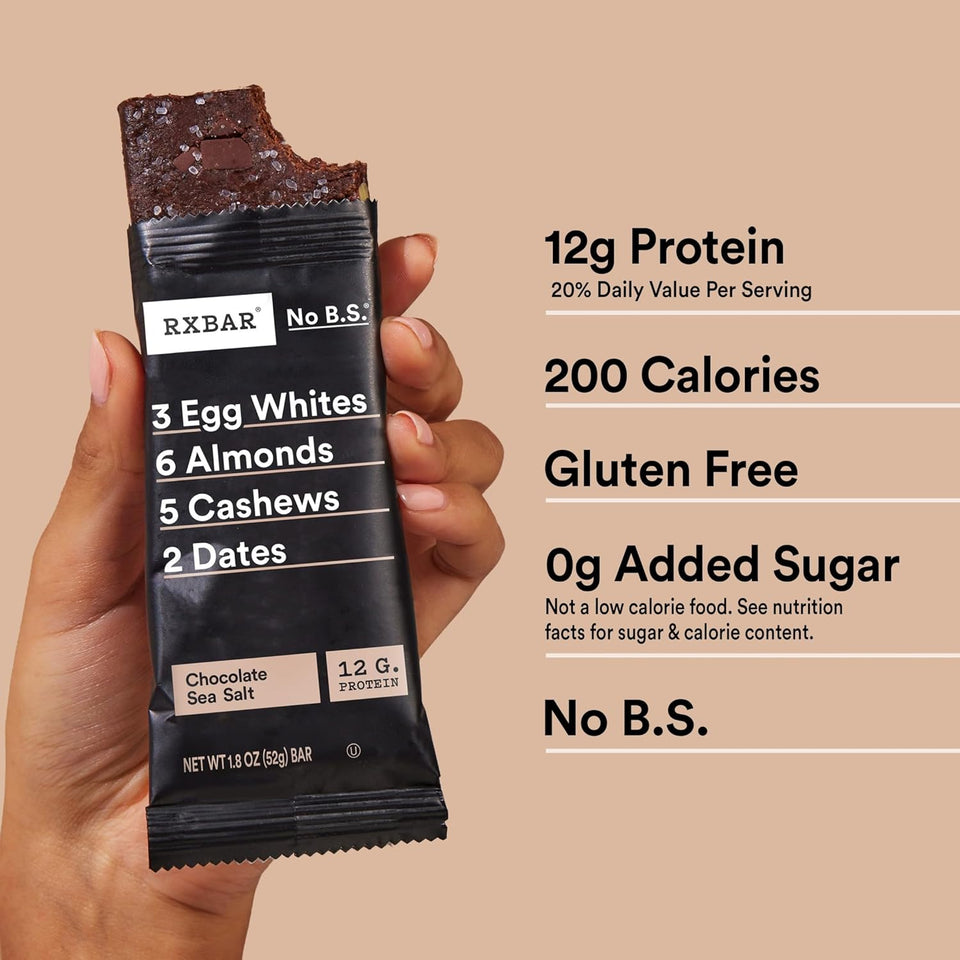 RXBAR Chocolate Sea Salt Protein Snack Bars, 18.3oz Box (10 Count), Gluten Free, 12g Protein