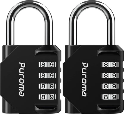 PLroma 2 Pack Combination Lock for Locker 4 Digit Outdoor Waterproof Padlock for School, Gym, Sports, Fence, Toolbox, Gate, Case, Outdoor, Hasp Storage (Black)