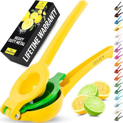Zulay Kitchen Metal 2-in-1 Lemon Squeezer - Sturdy Max Extraction Hand Juicer Lemon Squeezer Gets Every Last Drop - Easy to Clean Manual Citrus Juicer - Easy-Use Lemon Juicer Squeezer - Yellow/Green