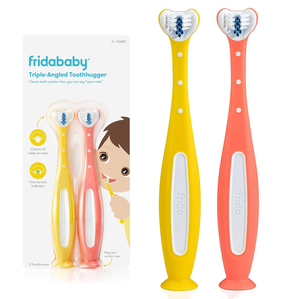 Frida Baby triple-angle toothhugger training toddler toothbrush blue 2 years and up for kids