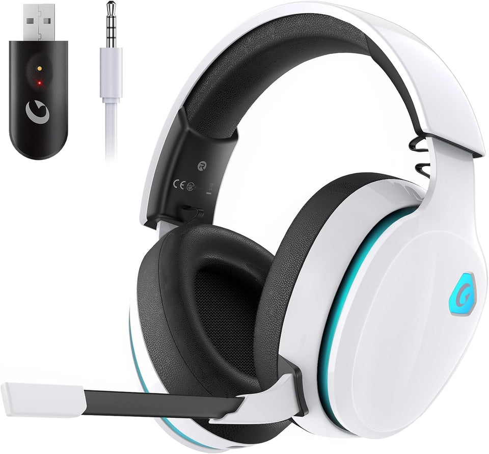 Gtheos 2.4GHz wireless gaming headset for ps5, ps4, nintendo switch and pc with noise canceling mic and 40+hr battery life - white