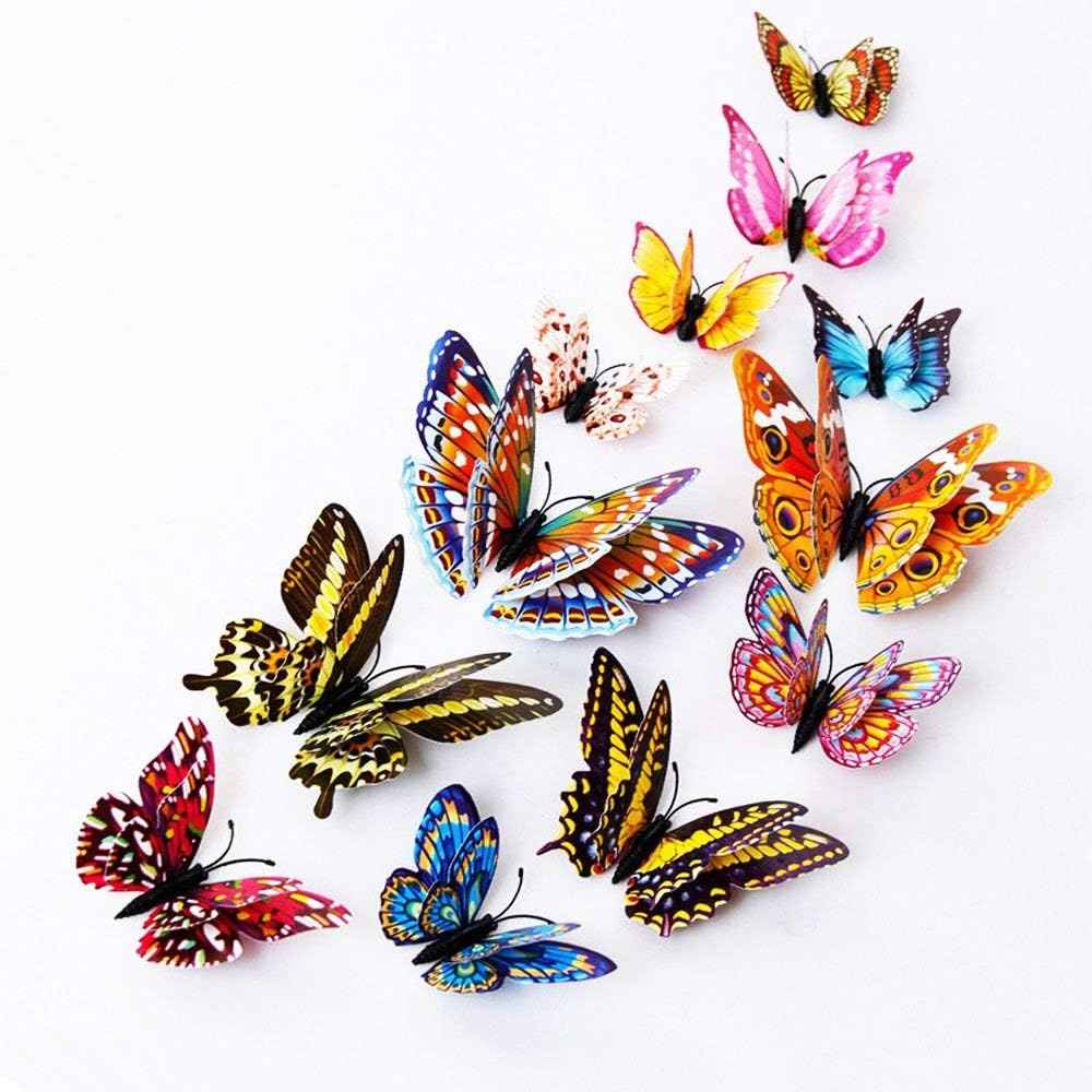 Mixed of 12PCS 3D Pink Butterfly Wall Stickers Decor Art Decorations