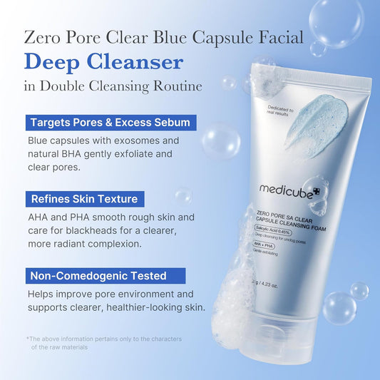 medicube Facial Cleanser Zero Pore Capsule Cleansing Foam | Daily Gentle Cleanser for Skin Texture, Blackhead & Pore Care | AHA, BHA & PHA for Deep Cleansing | Korean Skincare, 4.23 oz