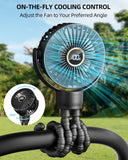 Portable Stroller Mini Fan, Small Rechargeable Personal Fan, Baby Travel Essentials for Wagon, Car Seat, Treadmill, Battery Powered Biking Gear Accessories, 360° Rotation, 3-Speed, Display, Black