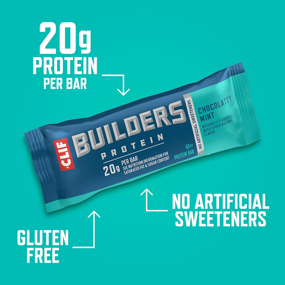 clif builders chocolatey mint 20g plant based protein bars 12 pack gluten free non gmo