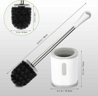 Compact Toilet Brush & Holder, Stainless Steel Handle, Space Saving for Storage, Deep Cleaning, Drip-Proof, Easy to Assemble, Nylon Bristles, White & Grey